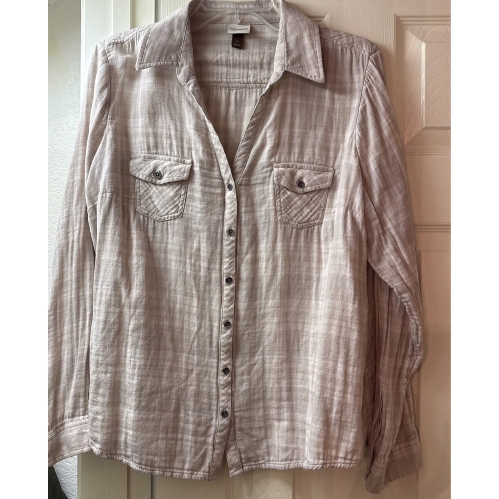 Sonoma Goods for Life Tan Plaid Double Cloth Gauze Button Down Shirt XL